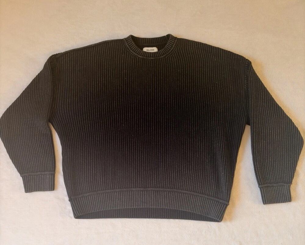 Hollister Black Boxy Fit Ribbed Knit Sweater Mens Size XXL